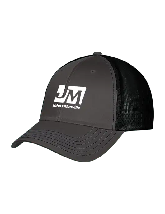 Charcoal & Black Mesh Trucker Cap Snap Back w/Johns Manville Logo