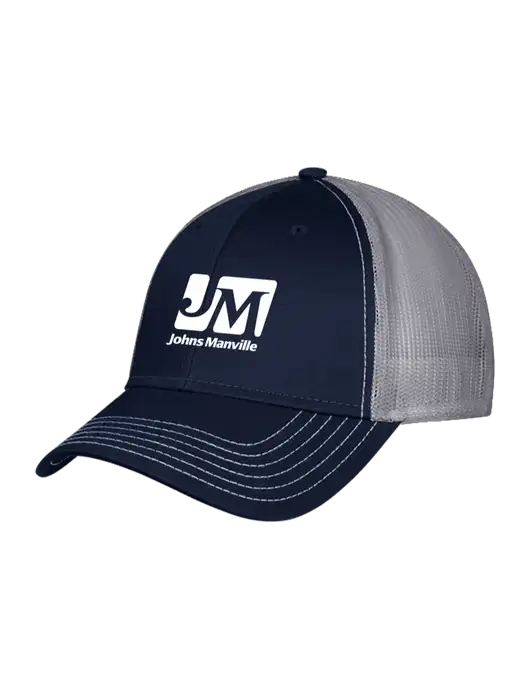 Navy & Grey Mesh Trucker Cap Snap Back w/Johns Manville Logo