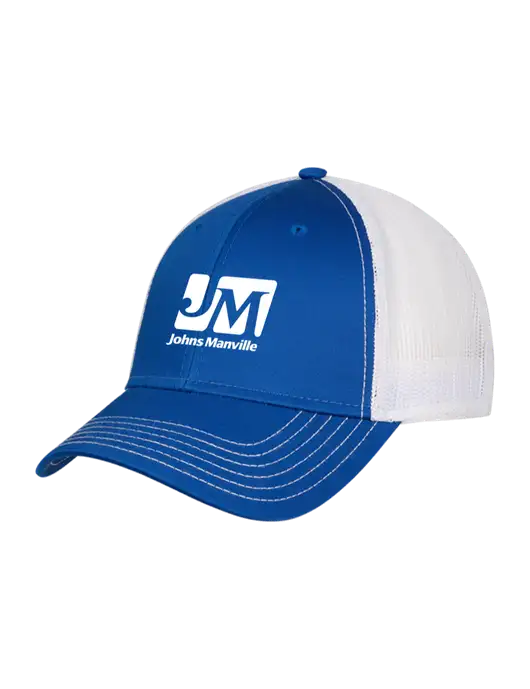 Royal & White Mesh Trucker Cap Snap Back w/Johns Manville Logo
