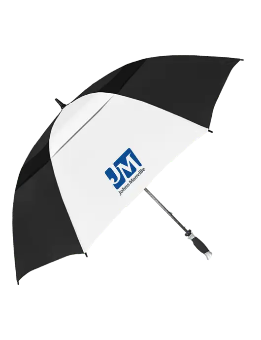 Black/White Vented Typhoon Tamer Golf Umbrella w/Johns Manville Logo