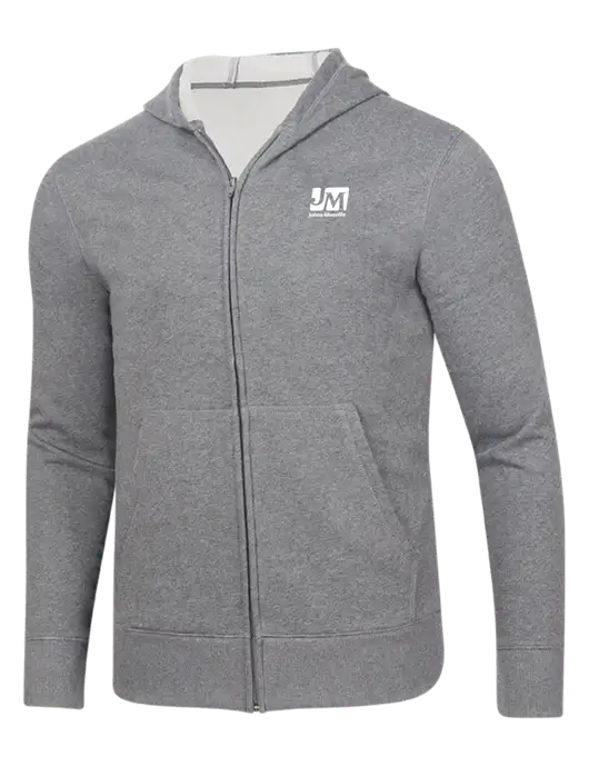 Full-Zip Medium Grey Heather Heavyweight Hooded Sweatshirt w/Johns Manville Logo