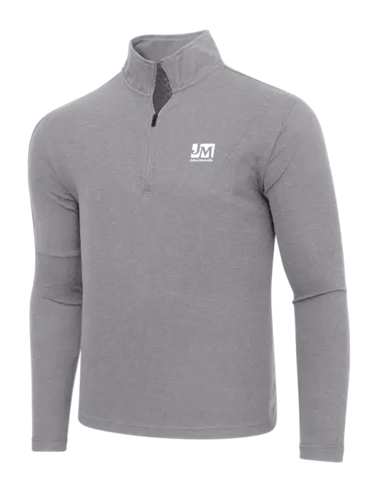 Adidas Medium Grey Melange 3 Stripes Quarter Zip Sweater w/Johns Manville Logo