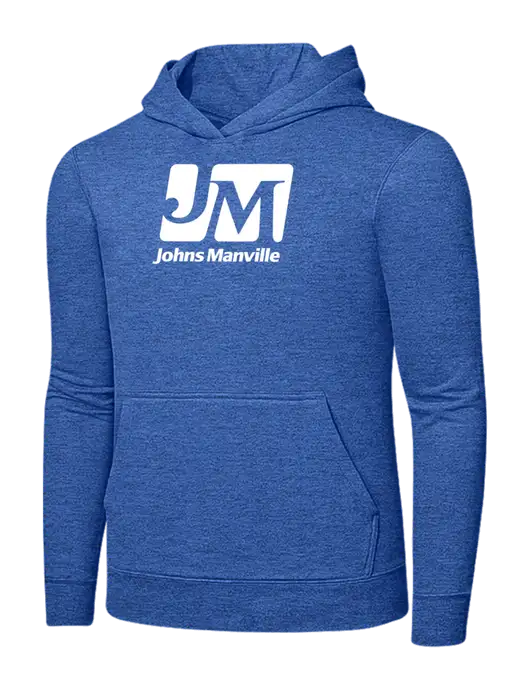Heather Royal 7.8. oz Ring Spun Hooded Sweatshirt w/Johns Manville Logo