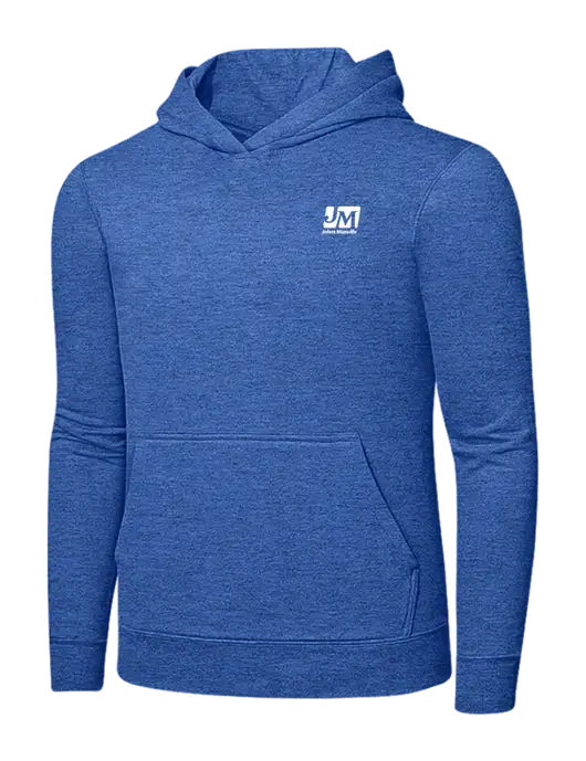 Heather Royal 7.8. oz Ring Spun Hooded Sweatshirt w/Johns Manville Logo