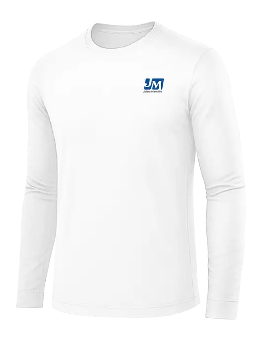 Long Sleeve White PosiCharge Competitor Tee w/Johns Manville Logo
