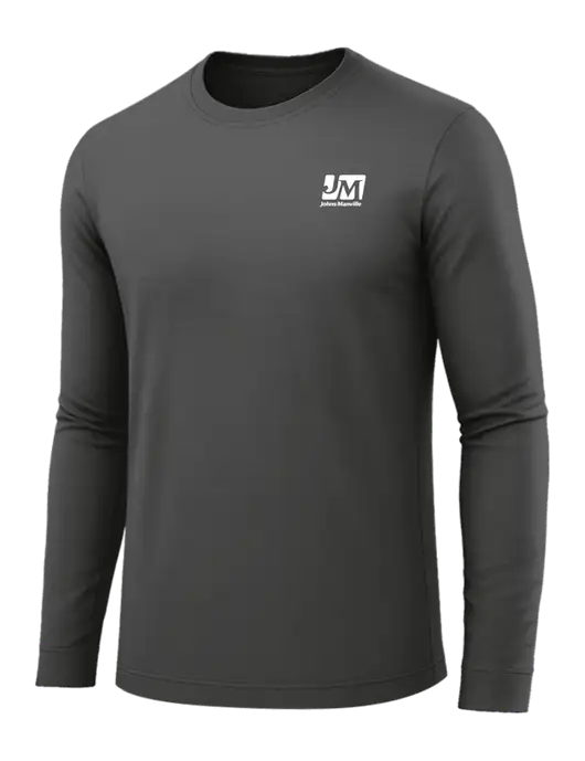 Long Sleeve Dark Grey PosiCharge Competitor Tee w/Johns Manville Logo