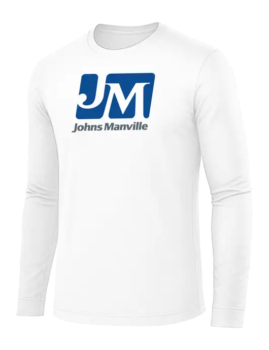 Long Sleeve White PosiCharge Competitor Tee w/Johns Manville Logo