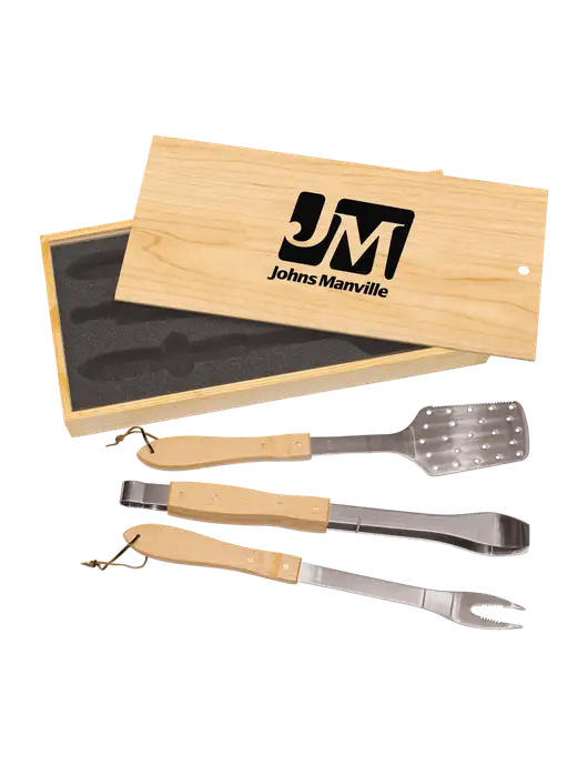 Wood BBQ Gift Set w/Johns Manville Logo