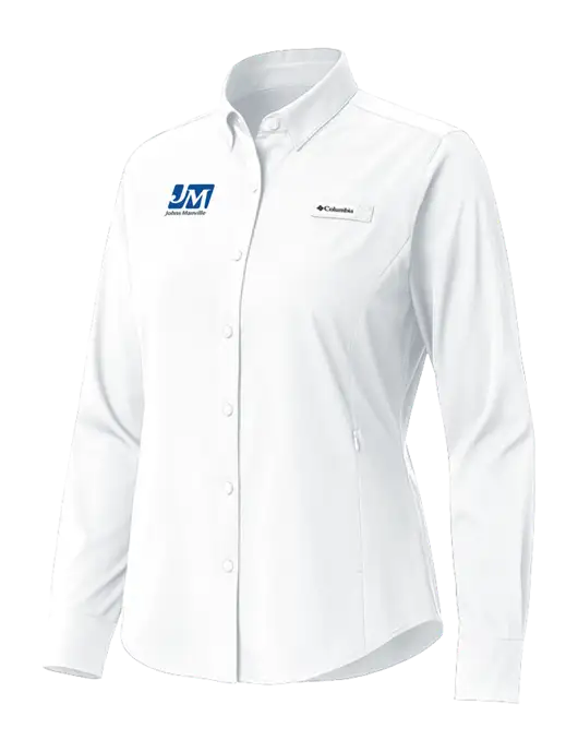 Columbia White Womens PFG Tamiami II Long Sleeve Shirt w/Johns Manville Logo