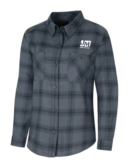 Womens Grey/Black Plaid Flannel Shirt w/Johns Manville Logo