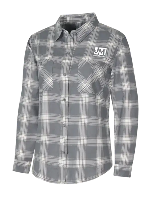 Womens Medium Grey/Cream Plaid Flannel Shirt w/Johns Manville Logo