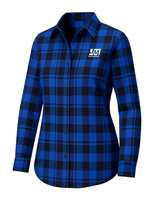 Womens Royal/Black Plaid Flannel Tunic w/Johns Manville Logo