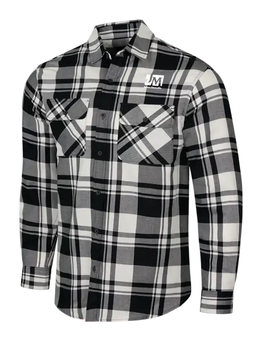 White/Black Plaid Flannel Shirt w/Johns Manville Logo