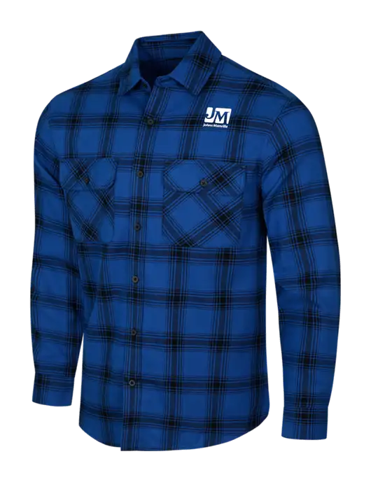 Royal/Black Open Plaid Flannel Shirt w/Johns Manville Logo