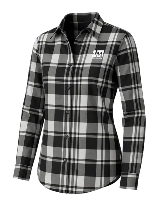 Womens White/Black Plaid Flannel Tunic w/Johns Manville Logo