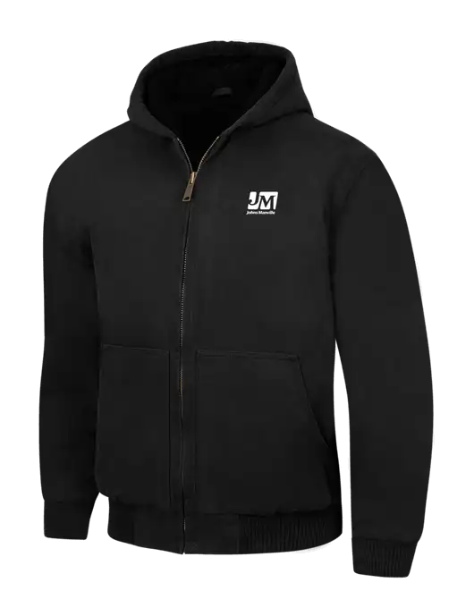 CornerStone Black Washed Duck Cloth Insulated Hooded Work Jacket w/Johns Manville Logo