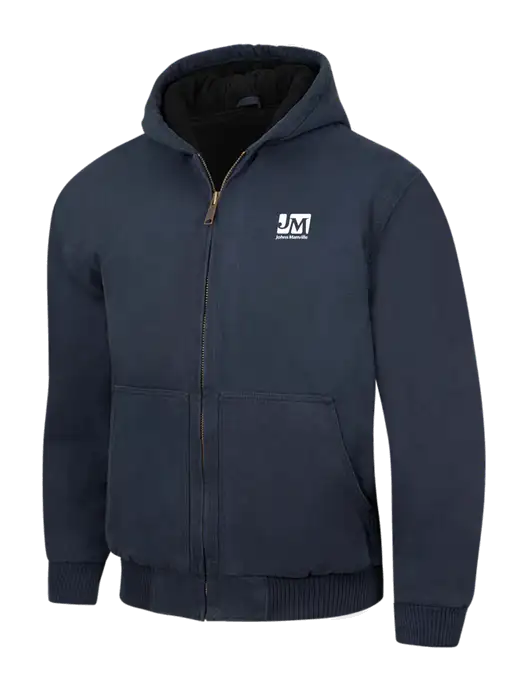 CornerStone Navy Washed Duck Cloth Insulated Hooded Work Jacket w/Johns Manville Logo