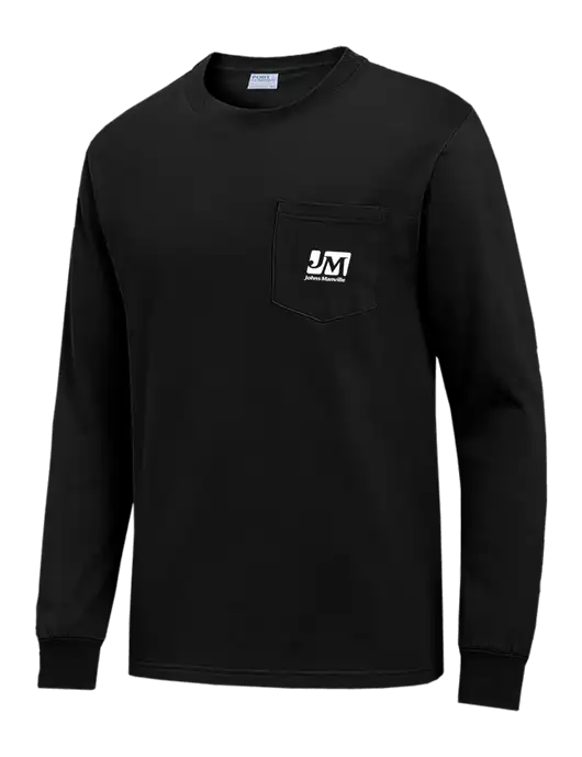 Black Long Sleeve Heavyweight 6.1 oz Pocket T-Shirt w/Johns Manville Logo