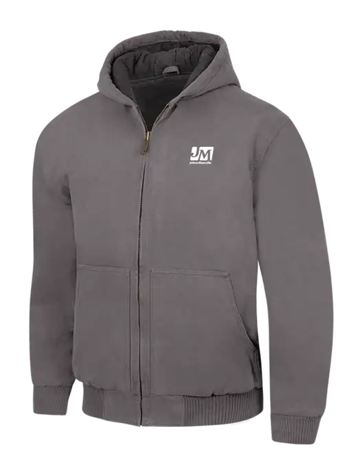 CornerStone Medium Grey Washed Duck Cloth Insulated Hooded Work Jacket w/Johns Manville Logo