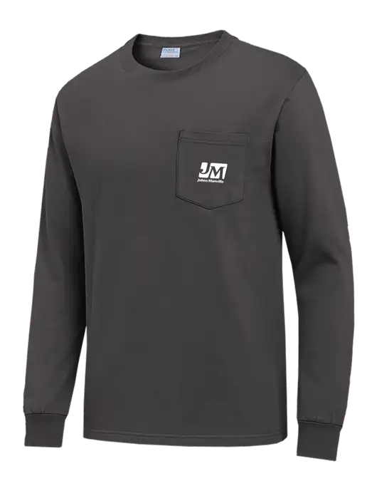 Charcoal Long Sleeve Heavyweight 6.1 oz Pocket T-Shirt w/Johns Manville Logo