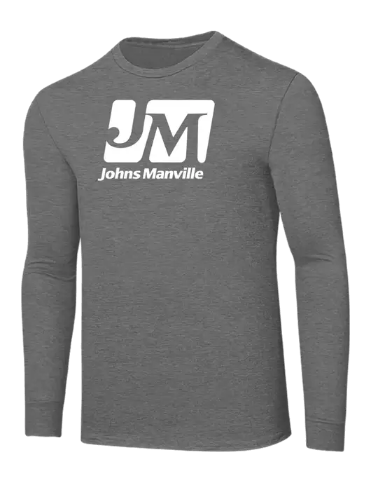 Core Blend Medium Grey Heather Long Sleeve Tee w/Johns Manville Logo