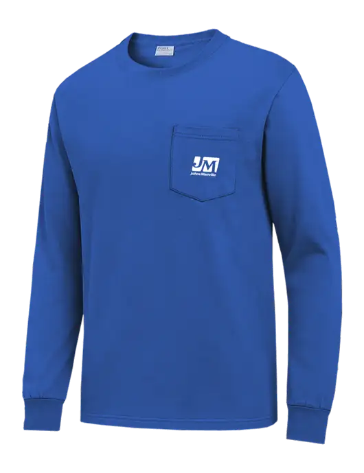Royal Blue Long Sleeve Heavyweight 6.1 oz Pocket T-Shirt w/Johns Manville Logo