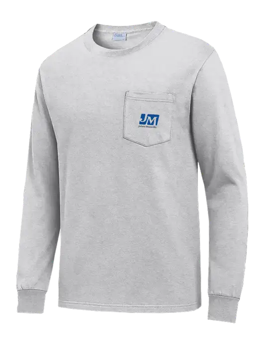 Light Grey Heather Long Sleeve Heavyweight 6.1 oz Pocket T-Shirt w/Johns Manville Logo
