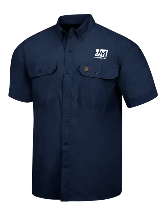 Carhartt Force Navy Solid Short Sleeve Shirt w/Johns Manville Logo
