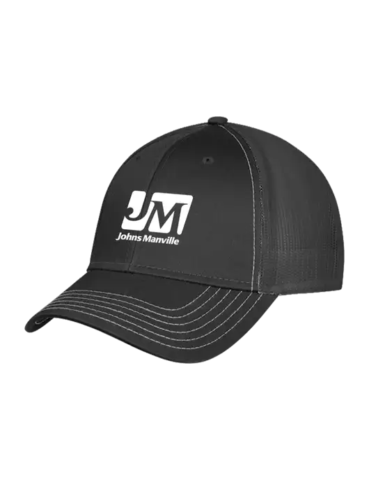 Charcoal Grey Mesh Trucker Cap Snap Back w/Johns Manville Logo