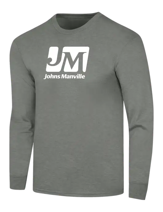 Simply Soft Long Sleeve Heathered Charcoal 4.5 oz, Poly/Combed Ring Spun Cotton T-Shirt w/Johns Manville Logo