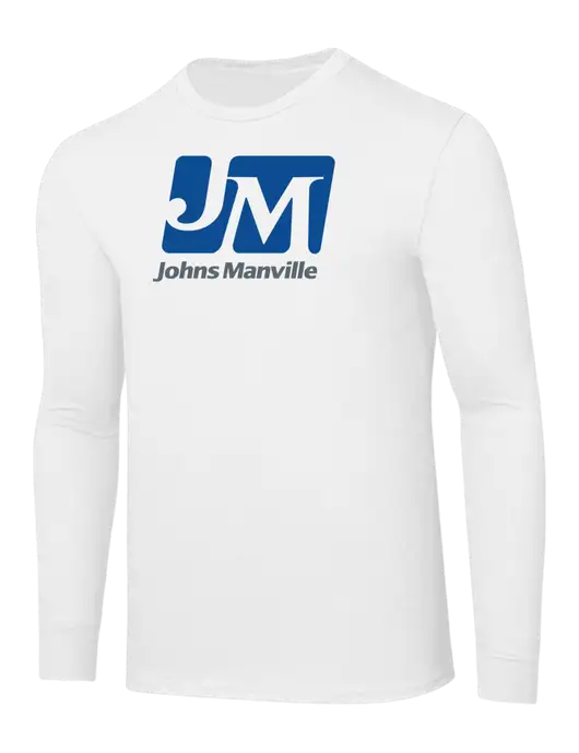 Core Blend White Long Sleeve Tee w/Johns Manville Logo