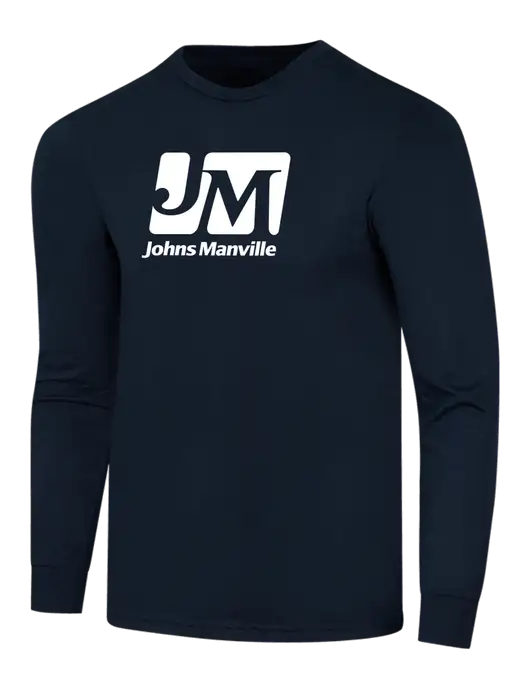 Simply Soft Long Sleeve Navy 4.5 oz, Poly/Combed Ring Spun Cotton T-Shirt w/Johns Manville Logo