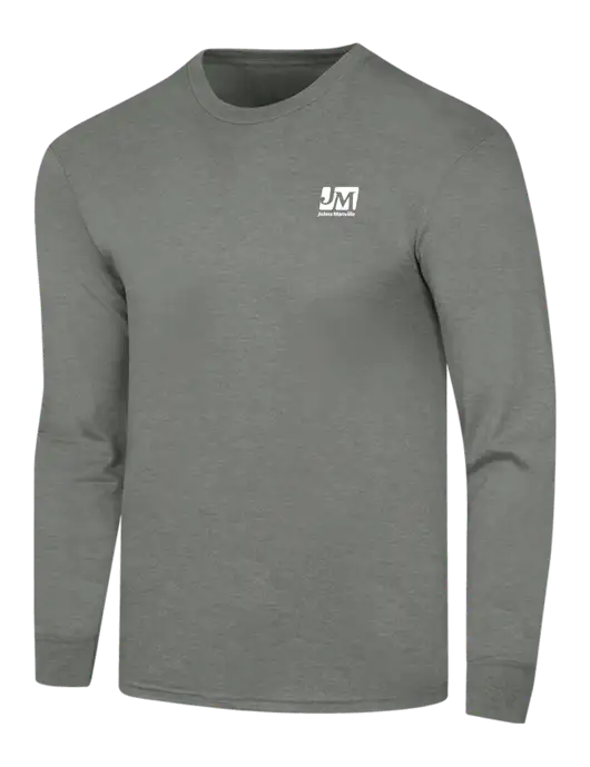 Simply Soft Long Sleeve Heathered Charcoal 4.5 oz, Poly/Combed Ring Spun Cotton T-Shirt w/Johns Manville Logo