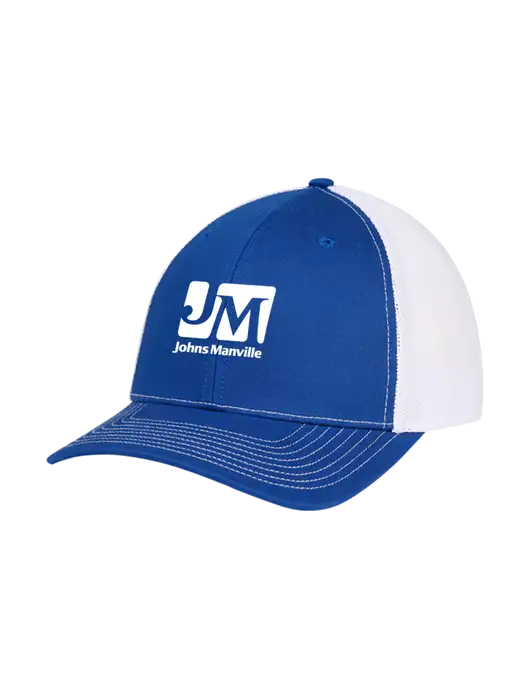Richardson Adjustable Snapback Original 112 Trucker Cap Royal w/White Mesh w/Johns Manville Logo