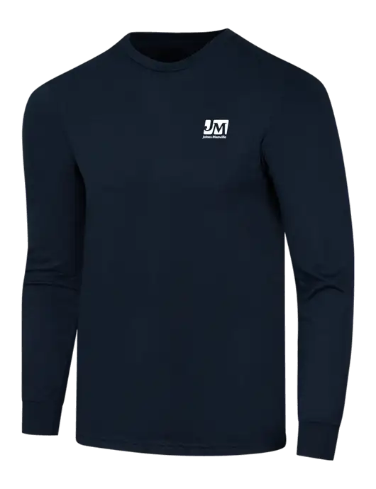 Simply Soft Long Sleeve Navy 4.5 oz, Poly/Combed Ring Spun Cotton T-Shirt w/Johns Manville Logo