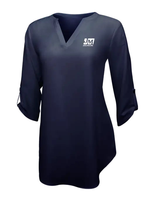 Navy Womens 3/4 Sleeve Tunic Blouse w/Johns Manville Logo