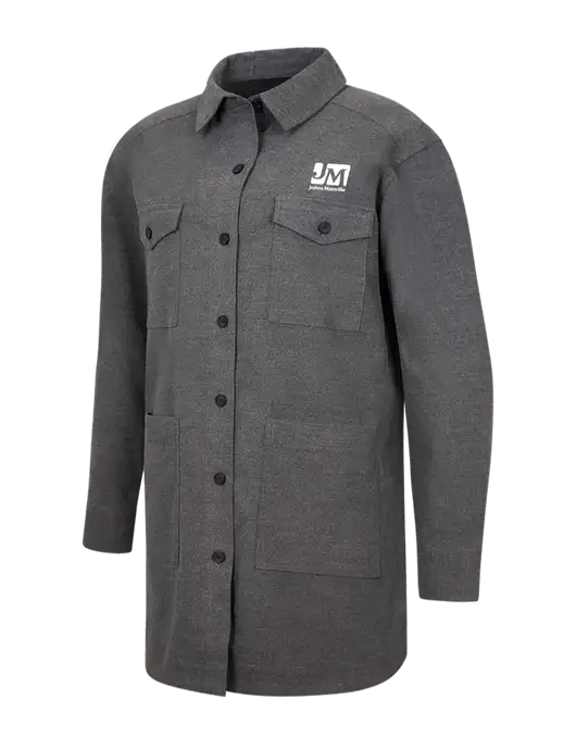 Mercer+Mettle Womens Medium Grey Heather Long Sleeve Twill Overshirt w/Johns Manville Logo