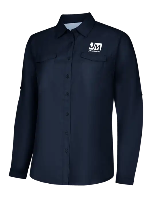 Womens Navy Long Sleeve UV Daybreak Shirt w/Johns Manville Logo