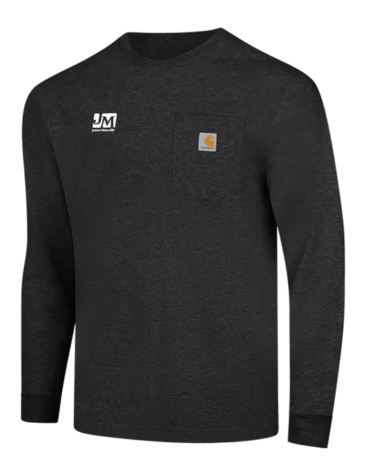 Carhartt Dark Grey Heather Workwear Pocket Long Sleeve T-Shirt w/Johns Manville Logo