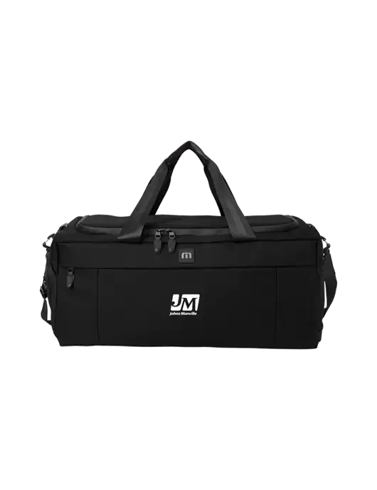 TravisMathew Black Duration Duffel w/Johns Manville Logo