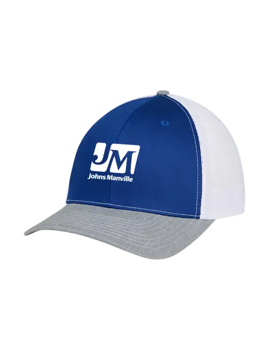 Richardson Adjustable Snapback Original 112 Trucker Cap Royal/HeatherGrey/White Mesh w/Johns Manville Logo