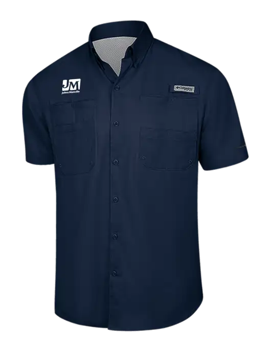 Columbia Navy PFG Tamiami II Short Sleeve Shirt w/Johns Manville Logo