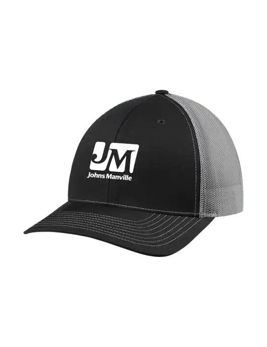 Richardson Adjustable Snapback Original 112 Trucker Cap Black w/Charcoal Mesh w/Johns Manville Logo