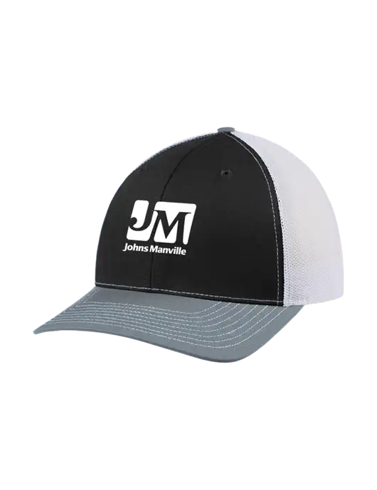 Richardson Adjustable Snapback Original 112 Trucker Cap Black/Light Heather Grey/White Mesh w/Johns Manville Logo