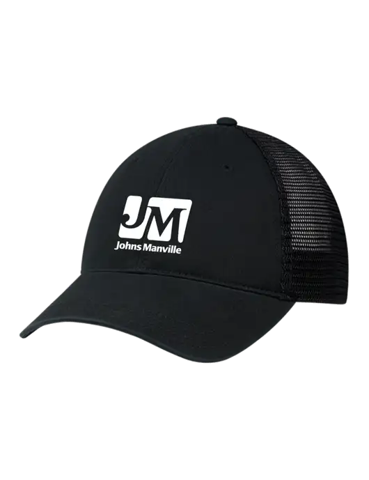 Richardson 111 Garment Washed Trucker Cap Black w/Black Mesh w/Johns Manville Logo
