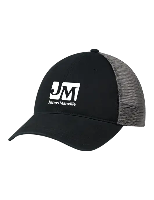 Richardson 111 Garment Washed Trucker Cap Black w/Charcoal Mesh w/Johns Manville Logo