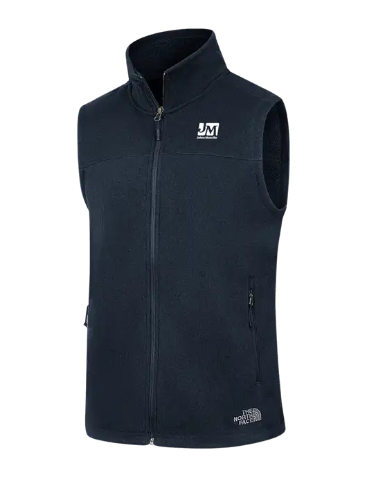 North Face Navy Heather Sweater Fleece Vest w/Johns Manville Logo