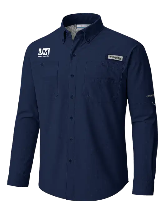 Columbia Navy PFG Tamiami II Long SleeveShirt w/Johns Manville Logo
