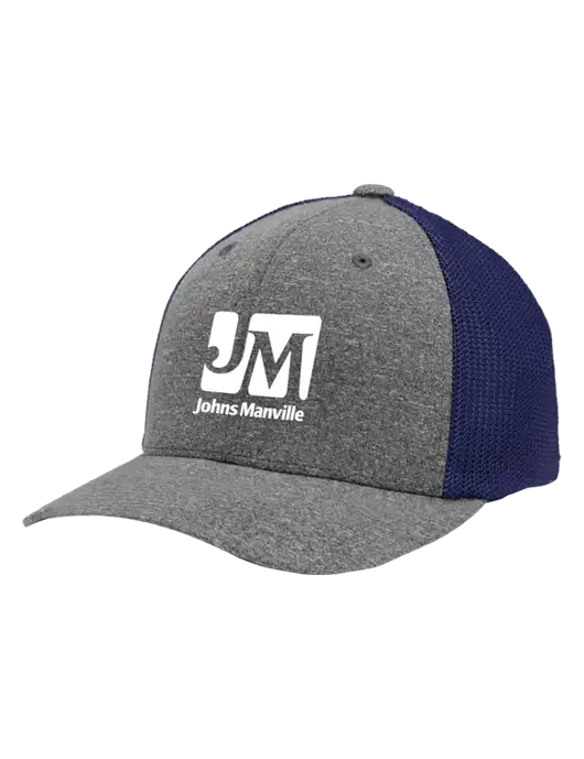 Flexfit Navy/Medium Grey Heather Melange Mesh Back Trucker Cap w/Johns Manville Logo