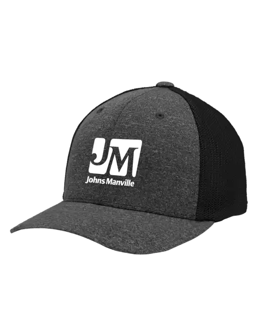Flexfit Black/Dark Charcoal Heather Melange Mesh Back Trucker Cap w/Johns Manville Logo
